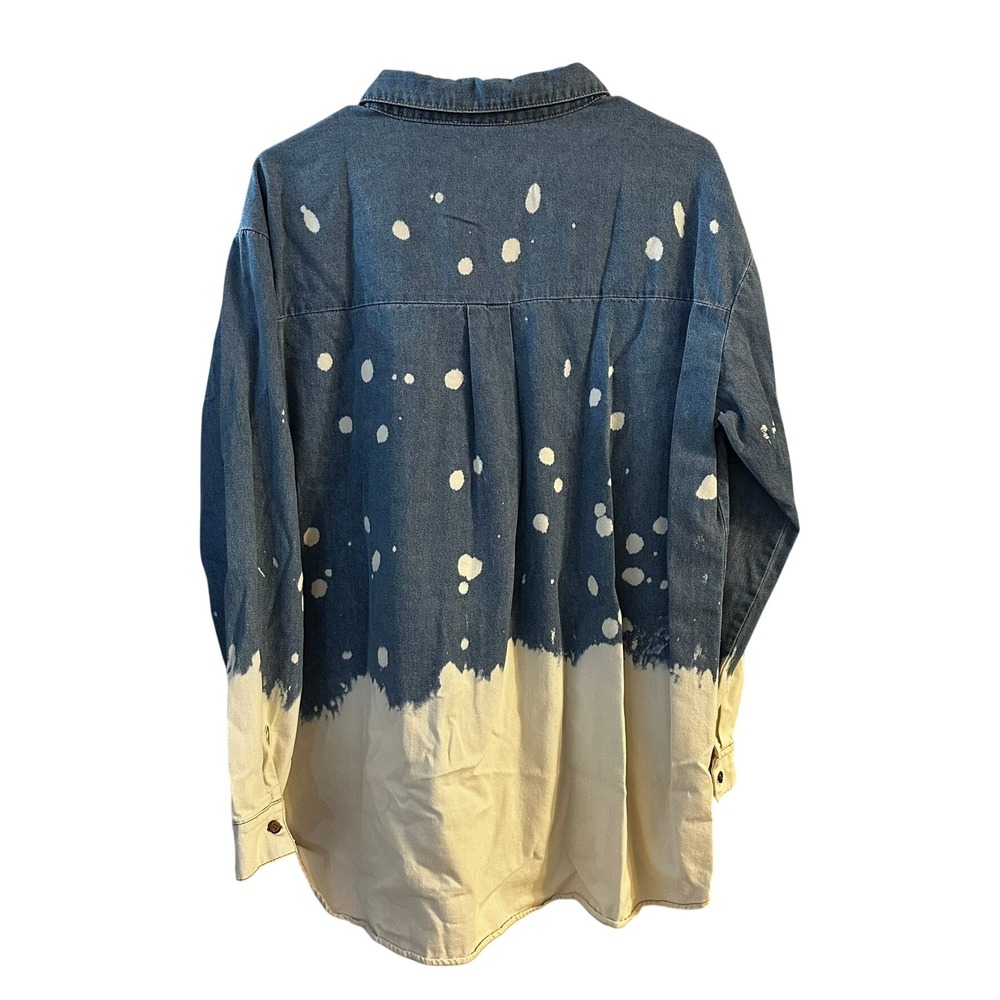 Entro Women's Bleach Splatter Dip Dye Denim Shirt Blue White Cotton Medium - Picture 7 of 7